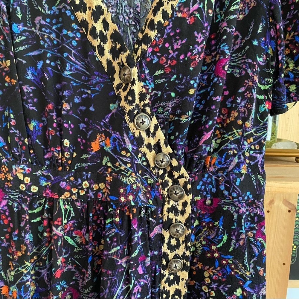 Anthropologie Maeve Black Floral Leopard Print Morgan Wrap Dress 6 - Picture 9 of 16